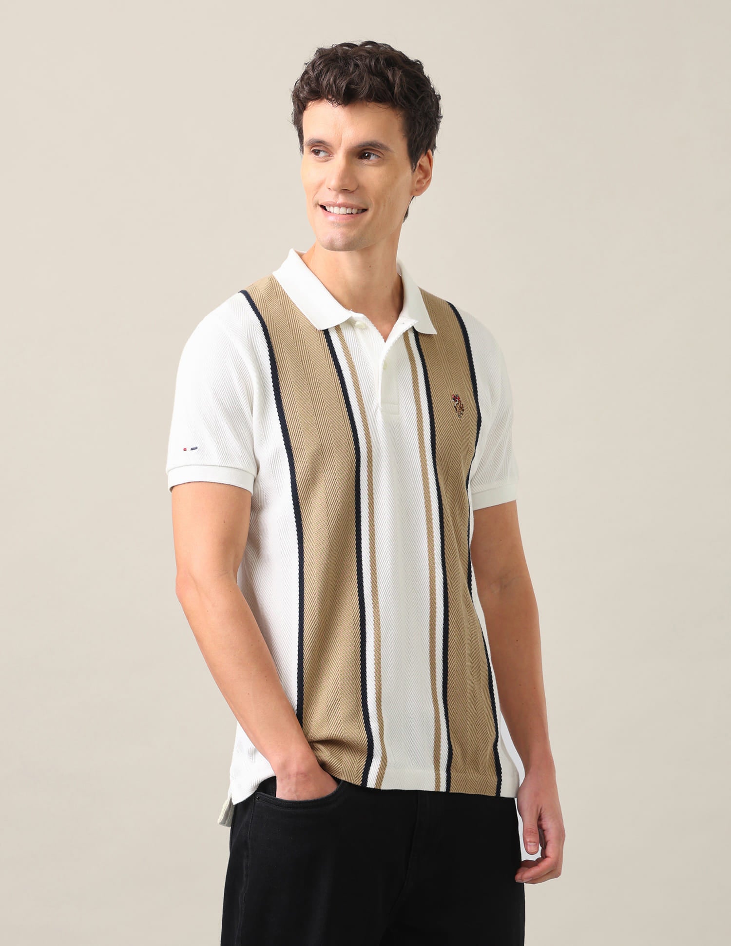 Vertical Striped Slim Fit Polo Shirt Ivory - U.S. Polo Assn. India | Large