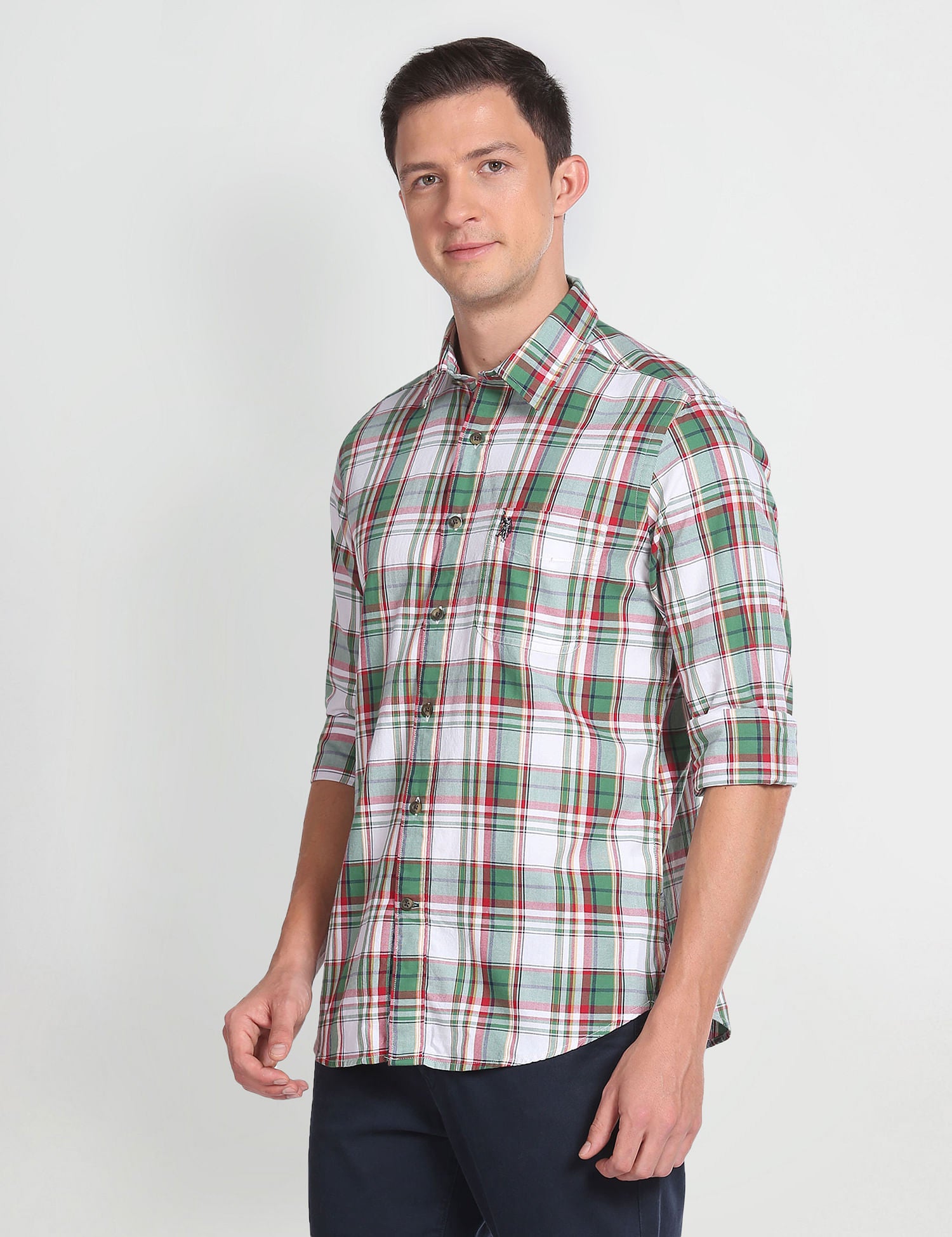 Tartan Check Cotton Shirt Light Green - U.S. Polo Assn. India | Large