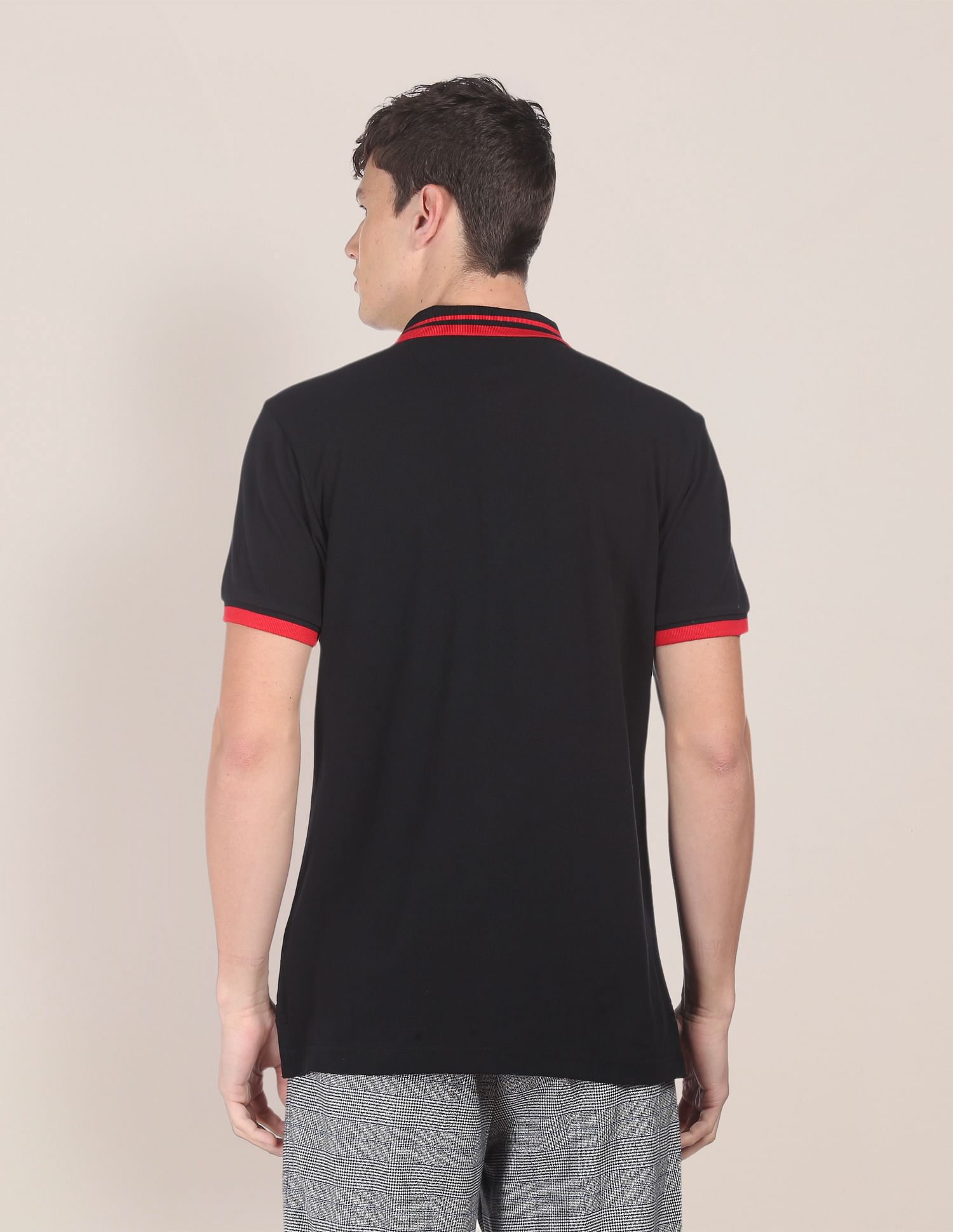 Men Black Cotton Solid Polo Shirt Black - U.S. POLO ASSN. | Large