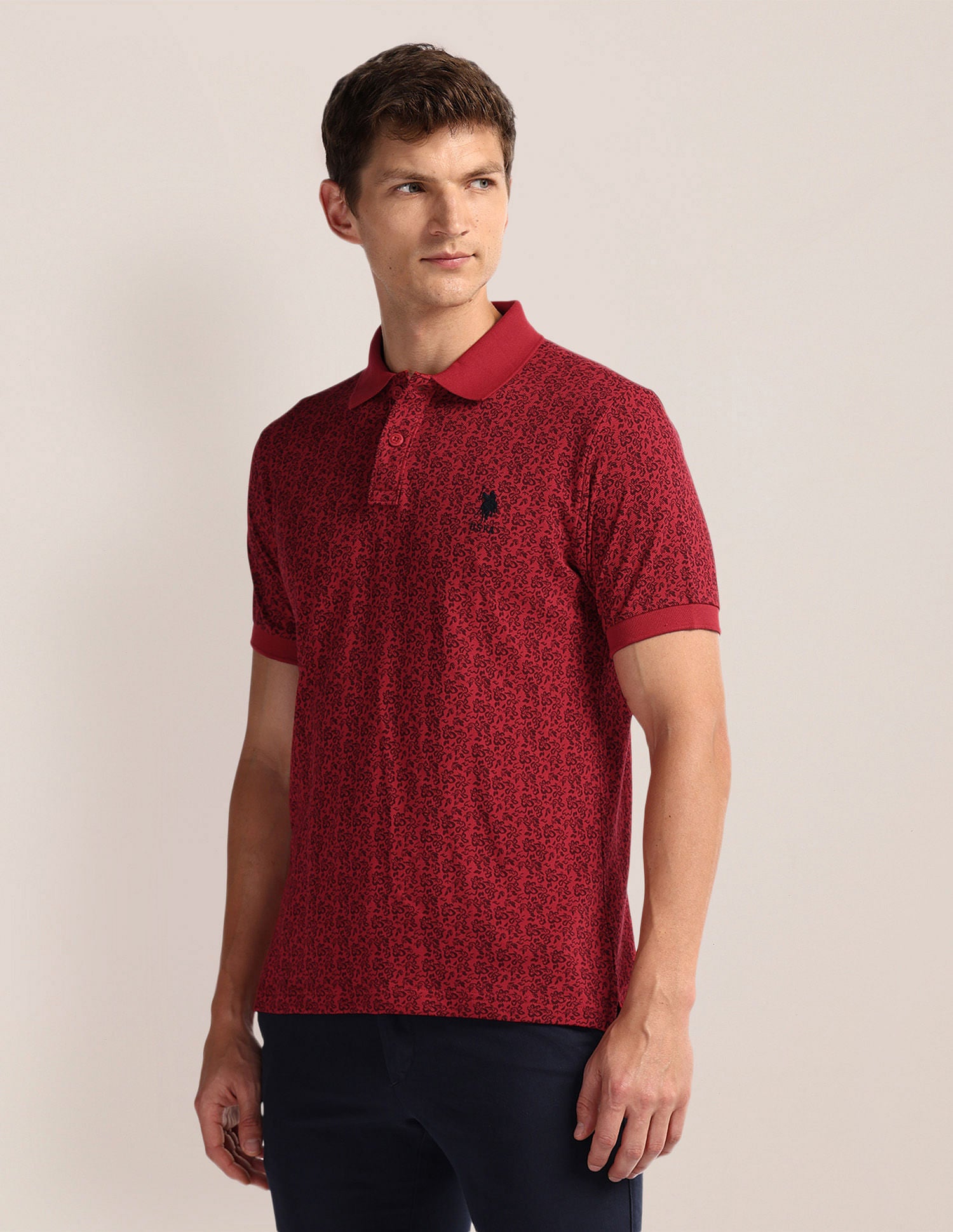 Floral Print Slim Fit Polo Shirt Red - U.S. POLO ASSN. | Large