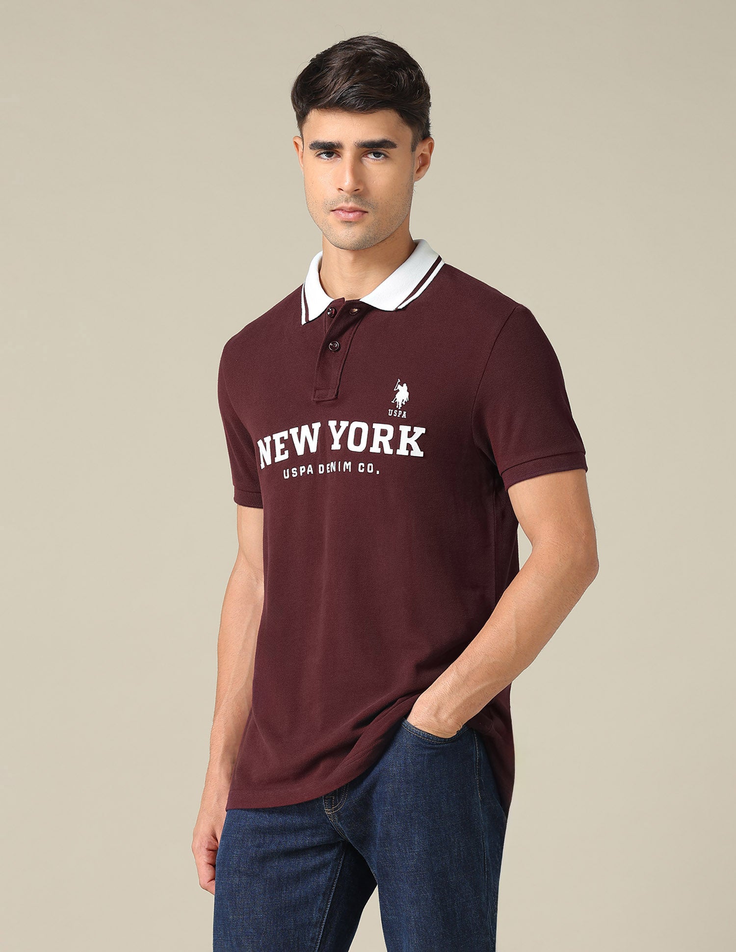 Typographic Printed Muscle Fit Polo Shirt Maroon - U.S. POLO ASSN. | Large
