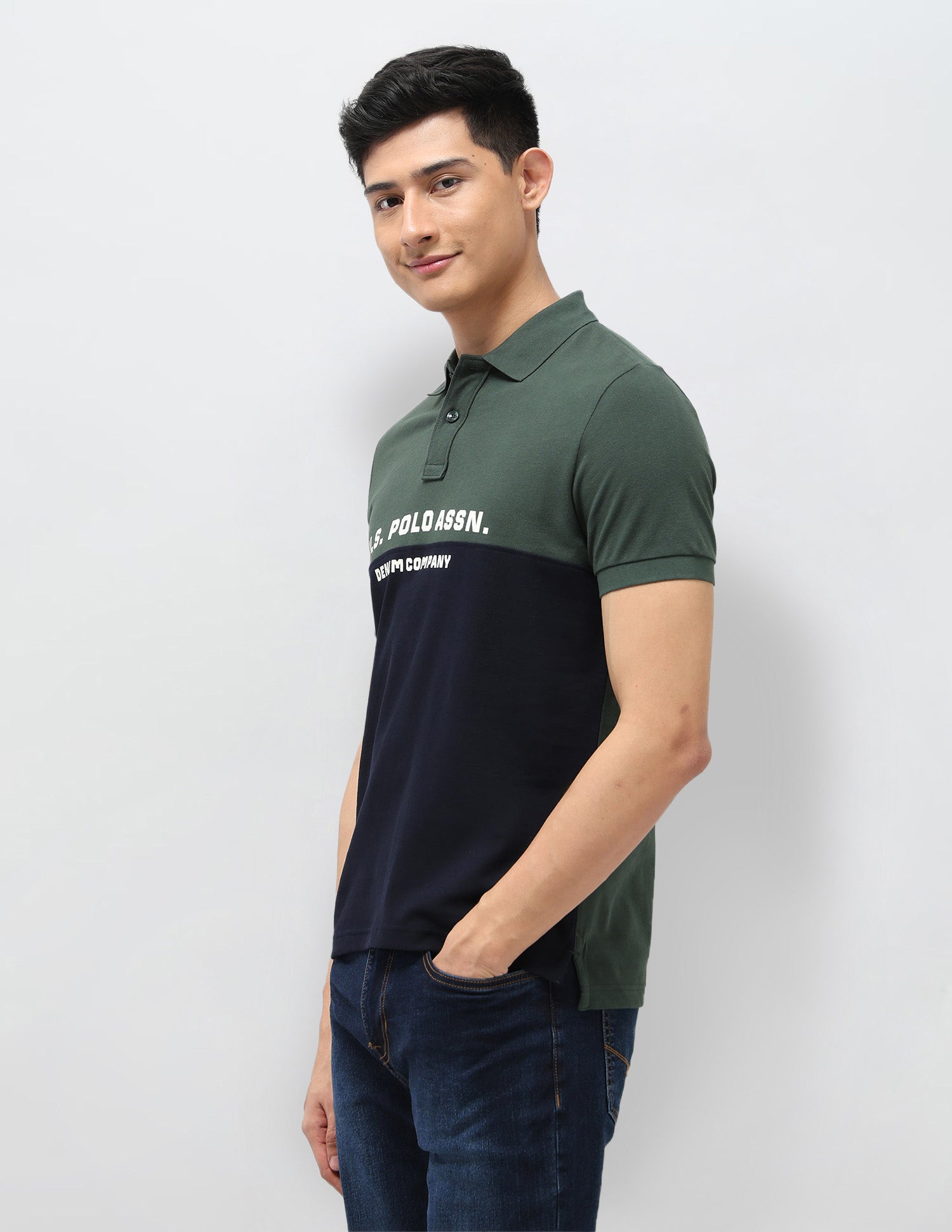 Colourblocked Pure Cotton Polo Shirt Olive - U.S. POLO ASSN. | Large