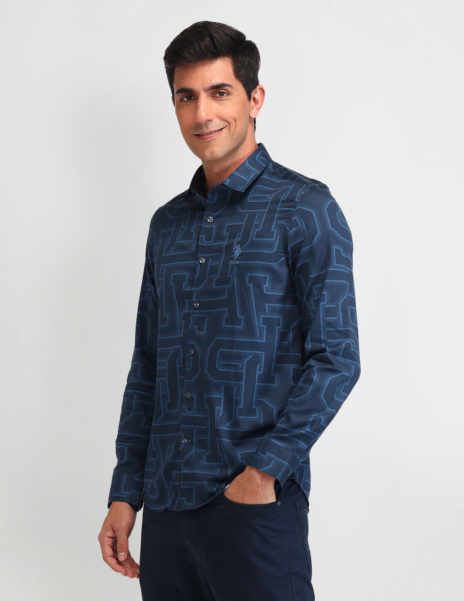 Slim Fit Twill Shirt Navy - U.S. Polo Assn. India | Large