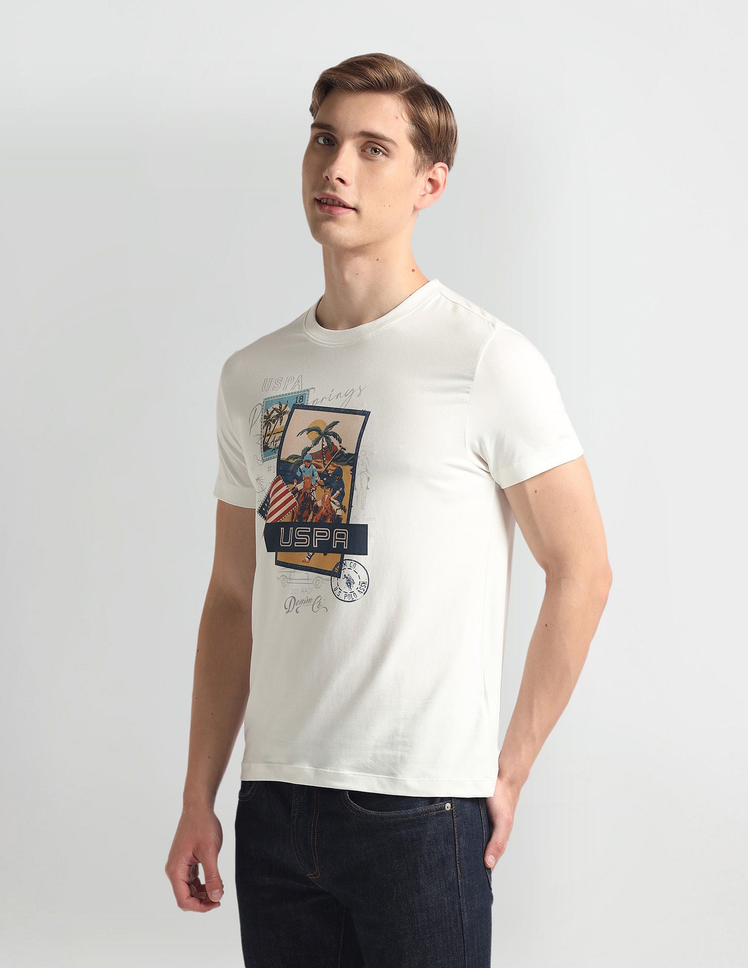 Crew Neck Graphic Print T-Shirt White - U.S. Polo Assn. India | Large