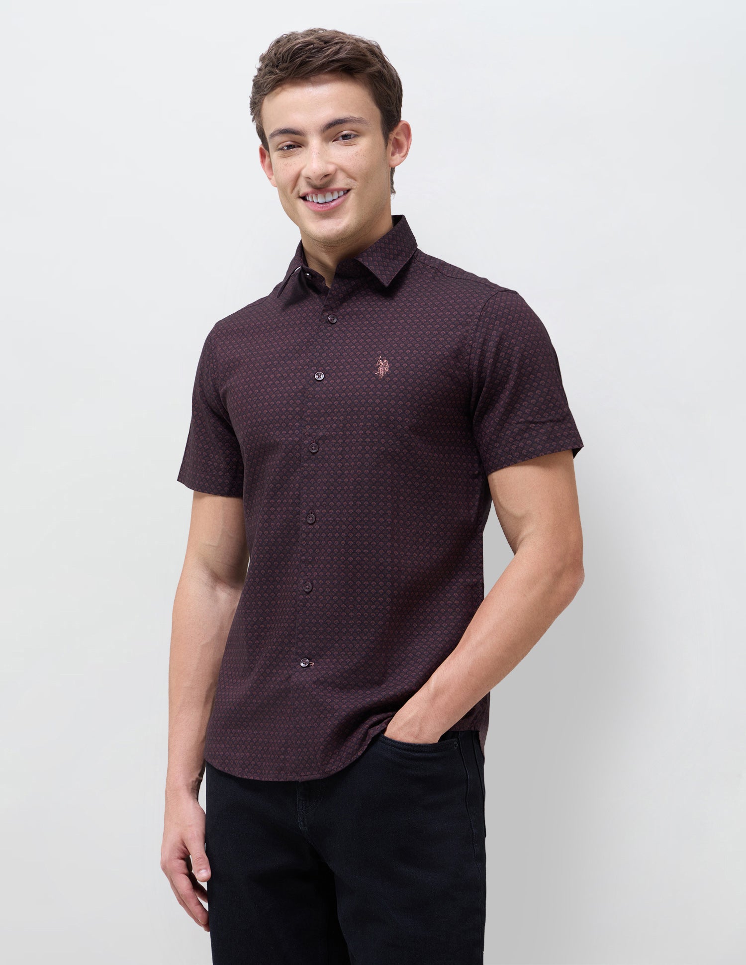 Geometric Printed Regular Fit Shirt Maroon - U.S. Polo Assn. India | Large