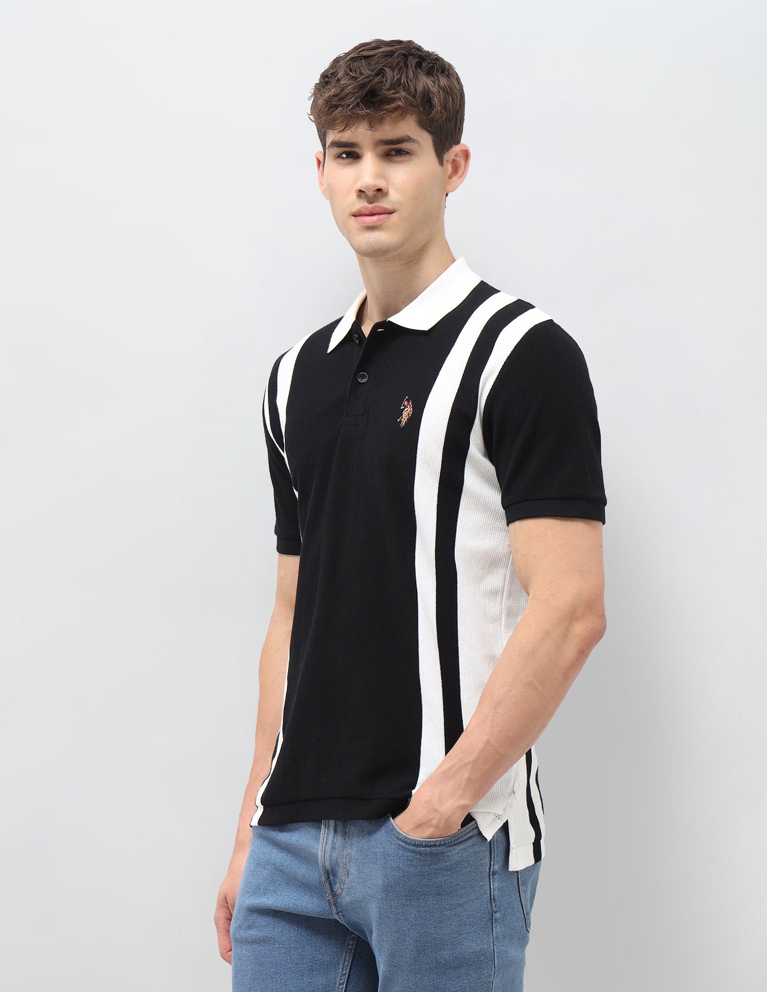 Vertical Striped Slim Fit Polo Shirt Black - U.S. Polo Assn. India | Large