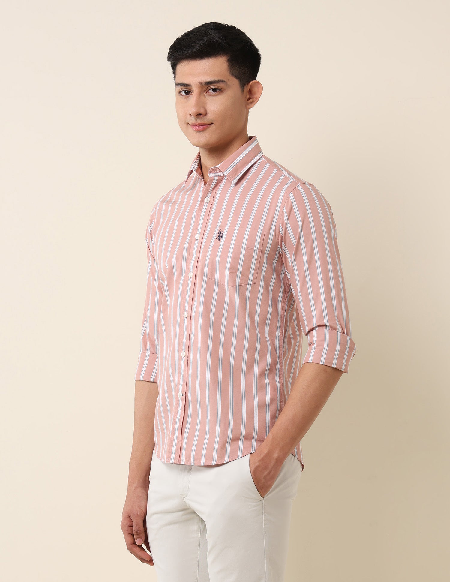 Vertical Striped Pure Cotton Shirt Rust - U.S. Polo Assn. India | Large
