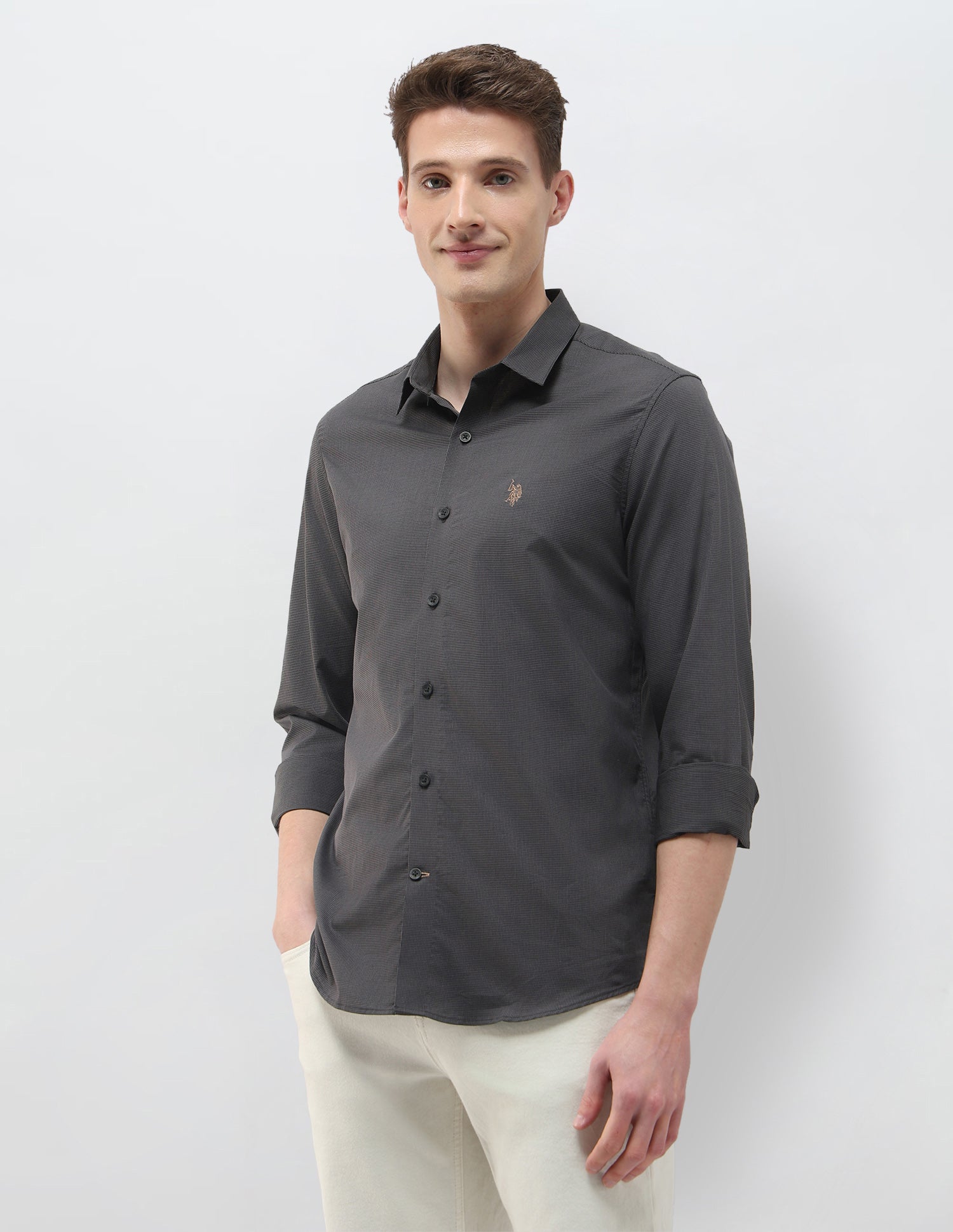 Micro Checked Black & Gold Shirt Dark Grey - U.S. Polo Assn. India | Large