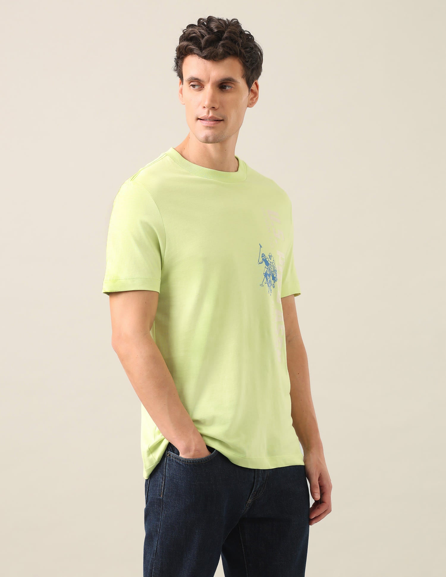 Typographic Brand Printed Regular Fit T-Shirt Green - U.S. Polo Assn. India | Large