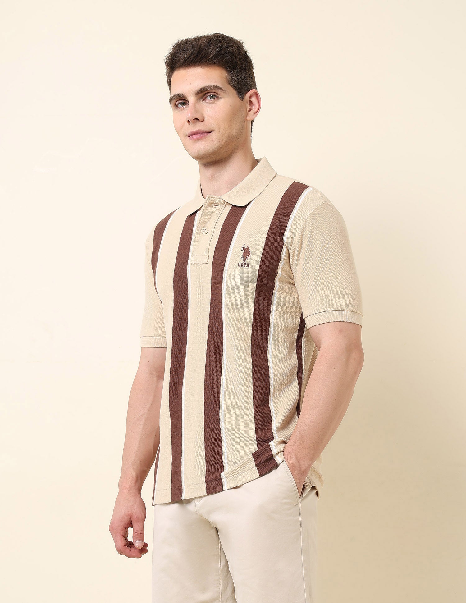 Vertical Striped Classic Polo Shirt Beige - U.S. Polo Assn. India | Large