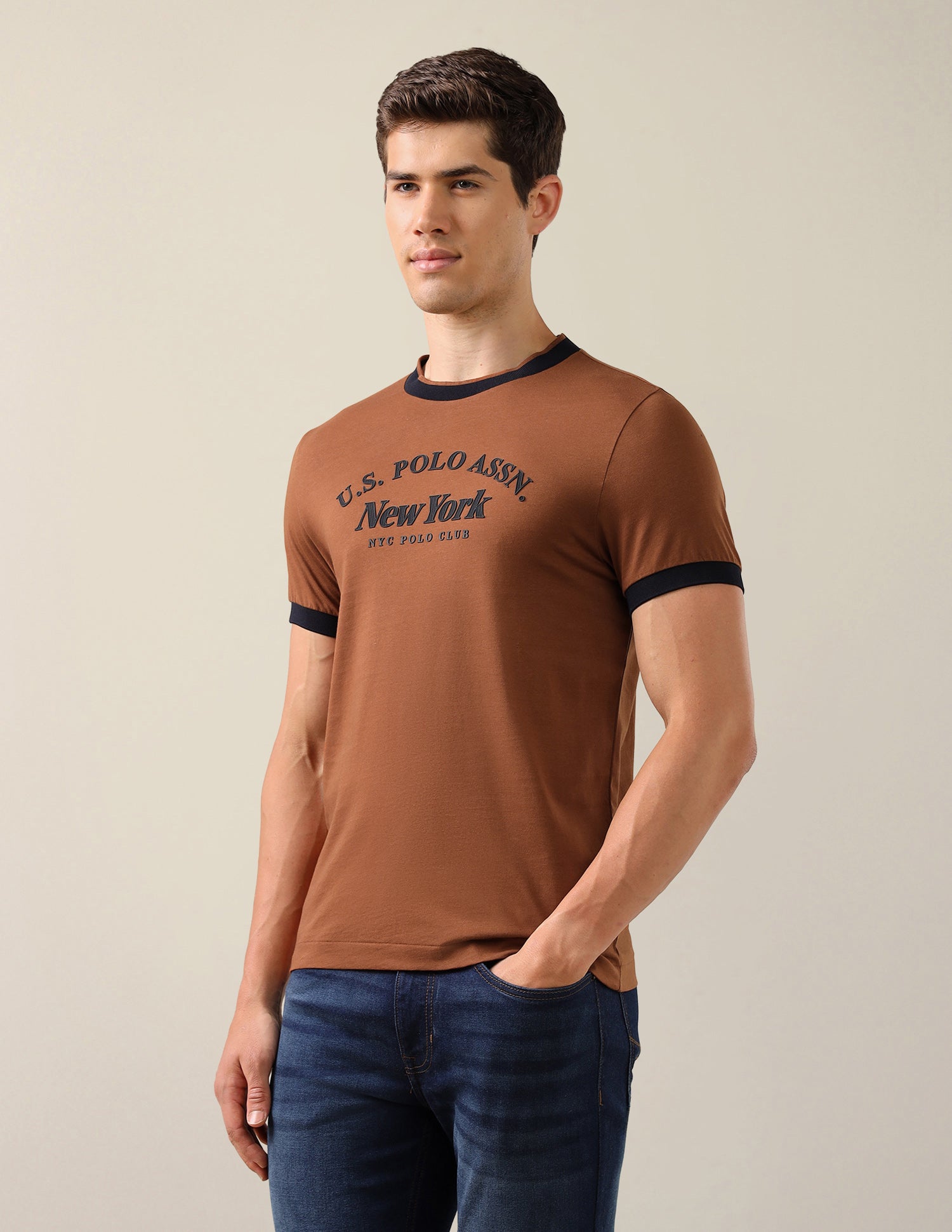 Brand Embossed Slim Fit T-Shirt Brown - U.S. Polo Assn. India | Large