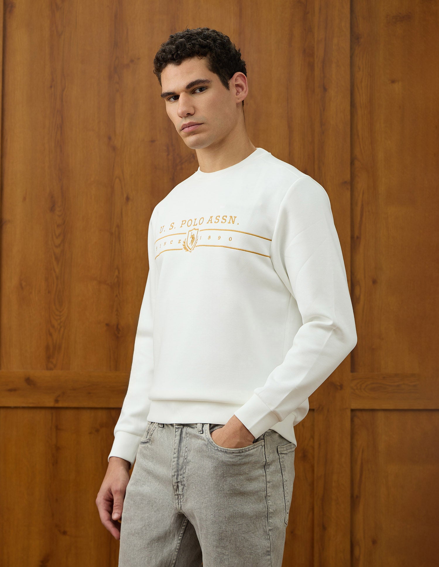 Brand Embroidered Equestrian Aisle Theater Sweatshirt Off White - U.S. POLO ASSN. | Large