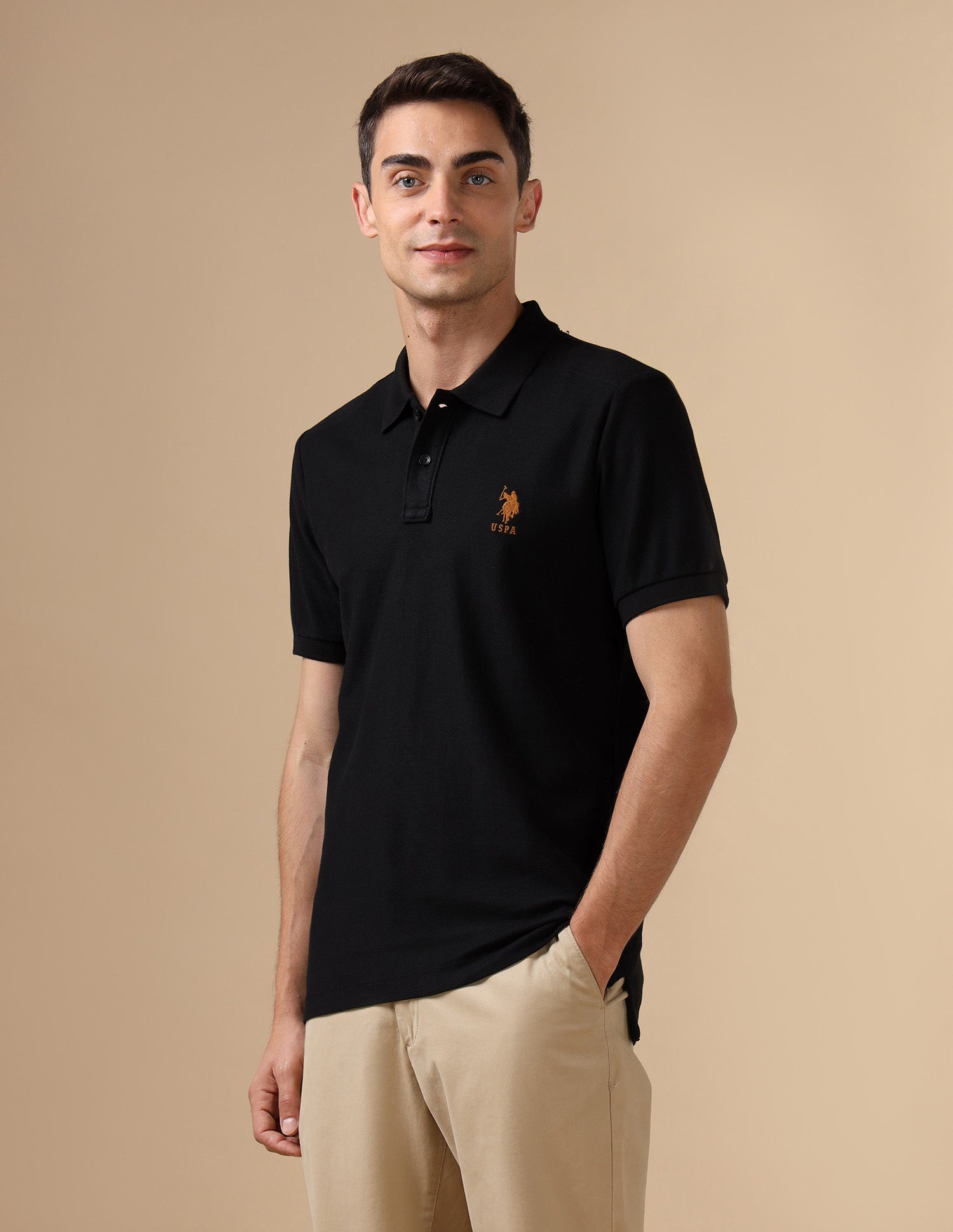 Pure Cotton Slim Fit Polo Shirt Black - U.S. POLO ASSN. | Large