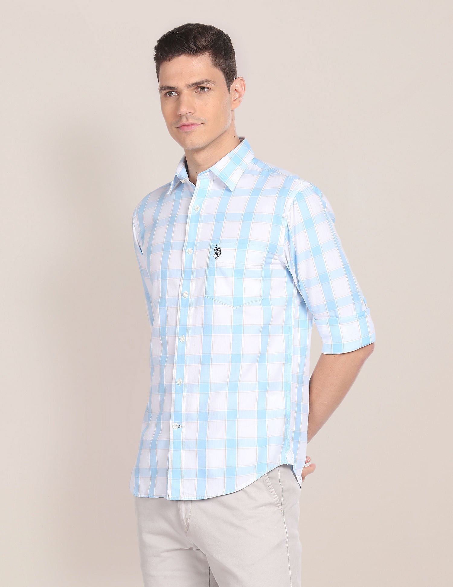 Tartan Check Twill Shirt Light Blue - U.S. Polo Assn. India | Large