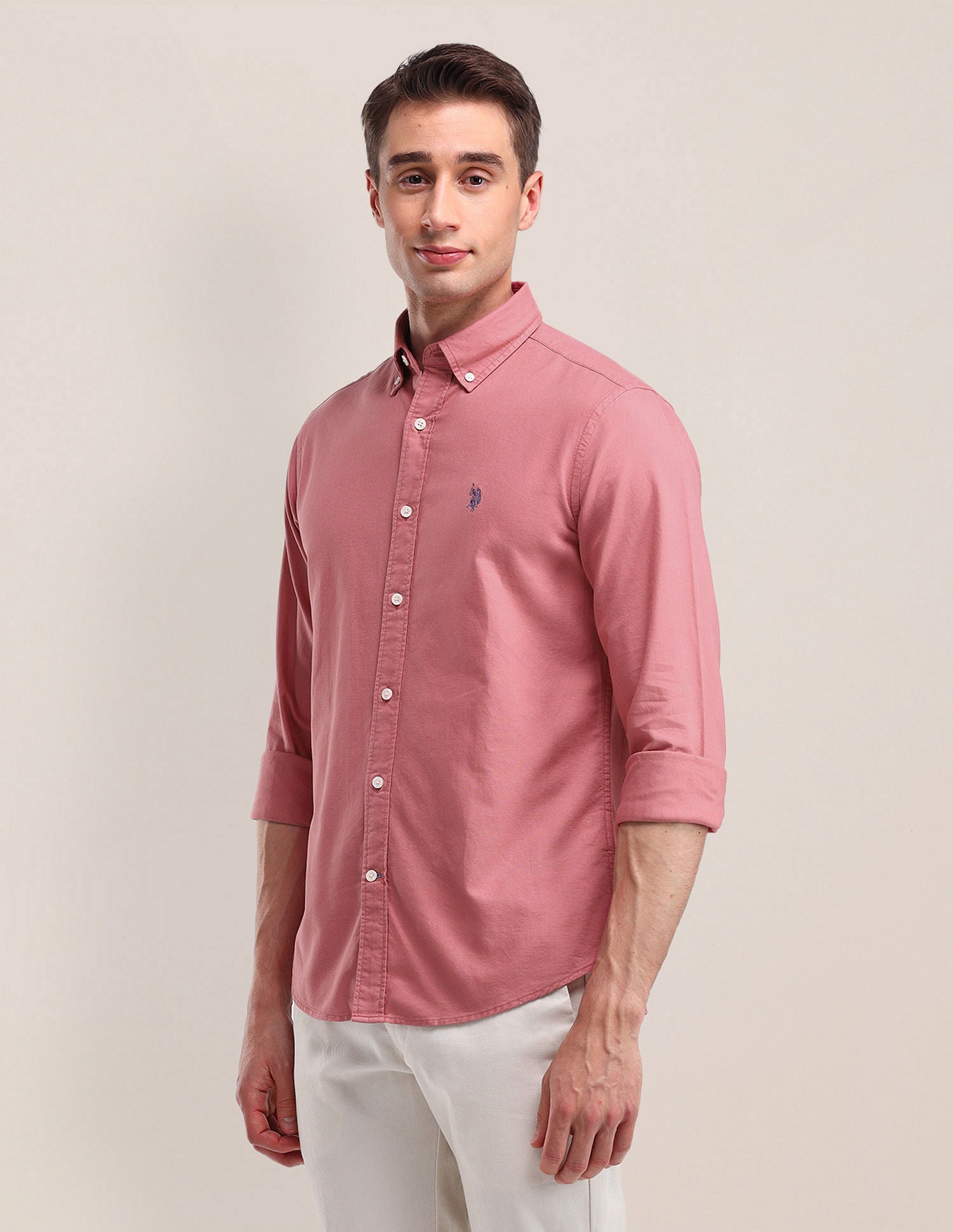 Tailored Fit Solid Shirt Pink - U.S. POLO ASSN. | Large