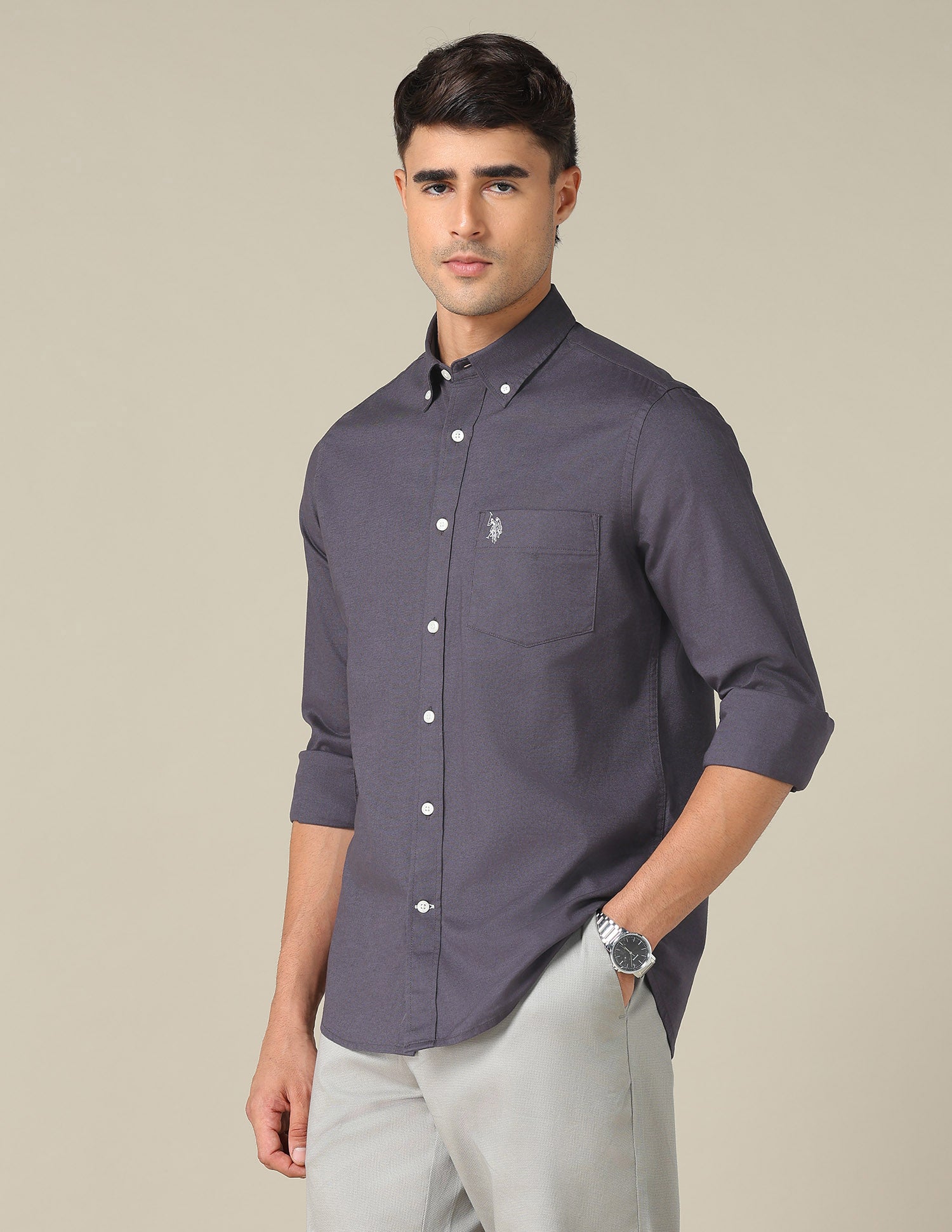 Tailored Fit Dobby Shirt Dark Grey - U.S. POLO ASSN. | Large