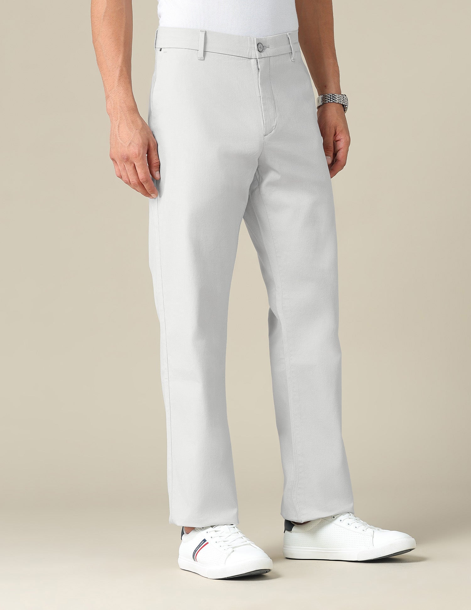 Riley Straight Fit Dobby Trousers Light Grey - U.S. POLO ASSN. | Large