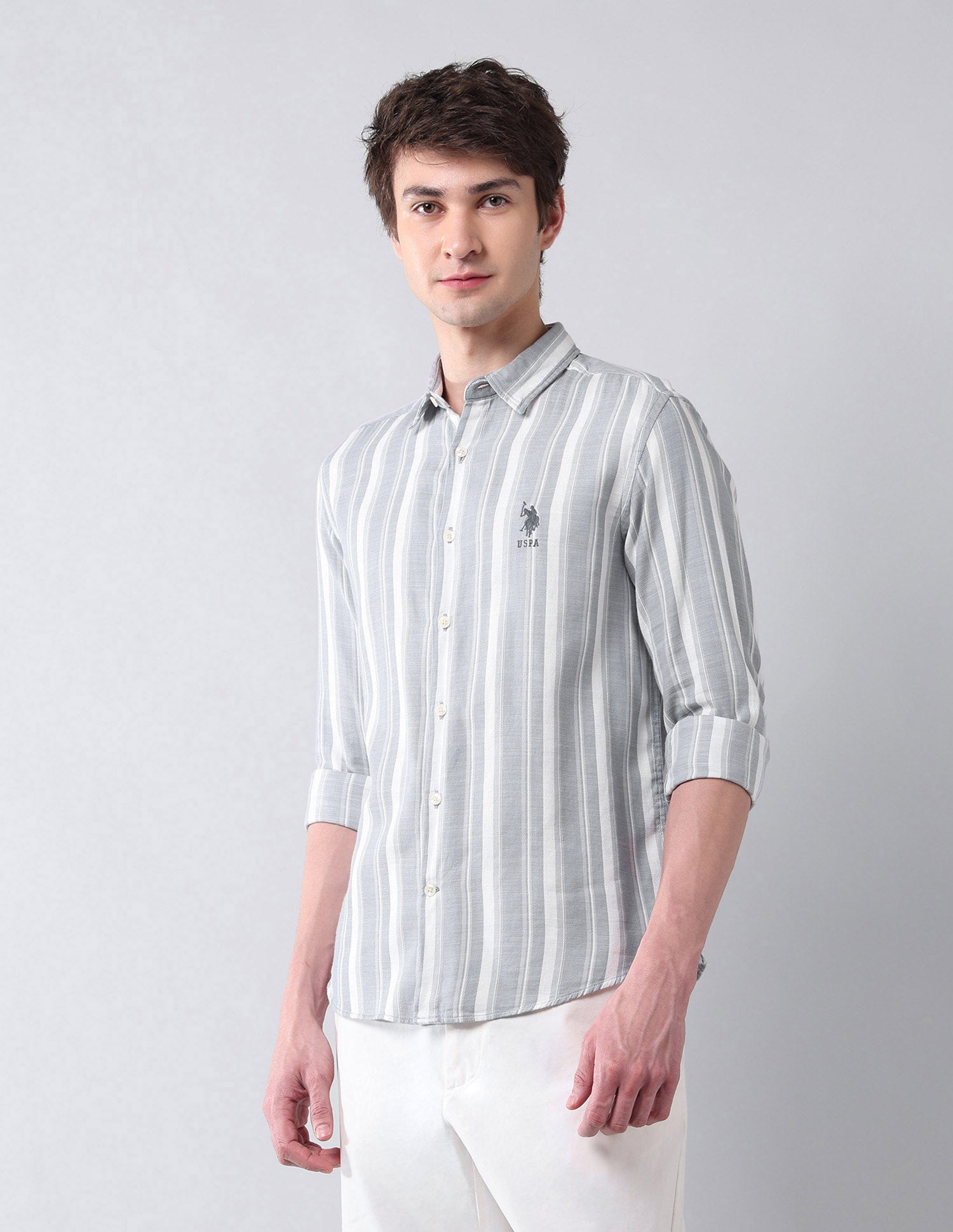 Vertical Striped Regular Fit Shirt Light Grey - U.S. Polo Assn. India | Large