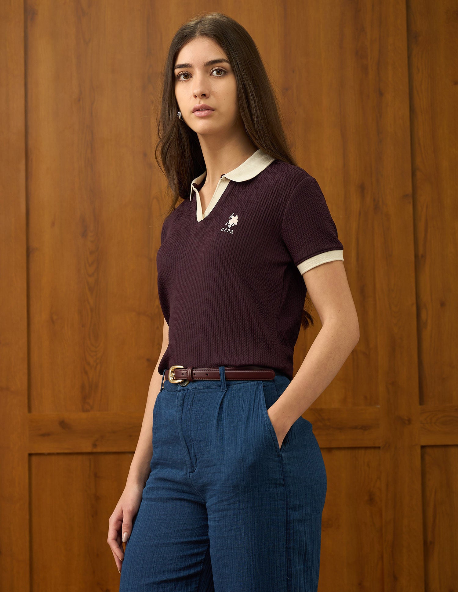 Textured Regular Fit Top Wine - U.S. Polo Assn. India | Large