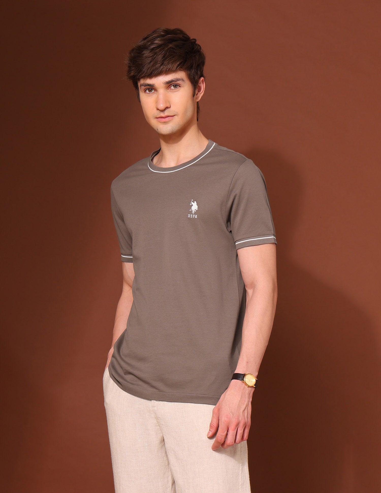 Pure Cotton Slim Fit Classic T-Shirt Brown - U.S. Polo Assn. India | Large