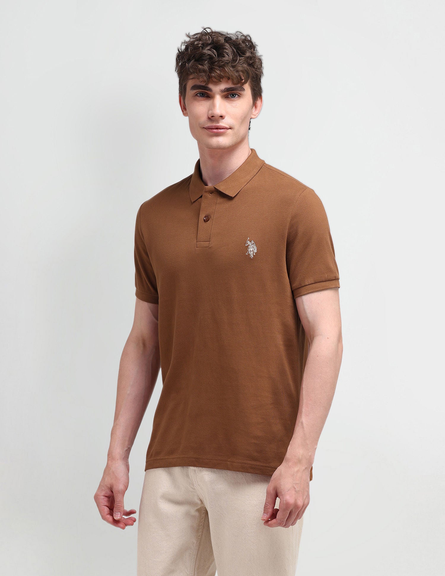 Muscle Fit Solid Polo Shirt Brown - U.S. Polo Assn. India | Large