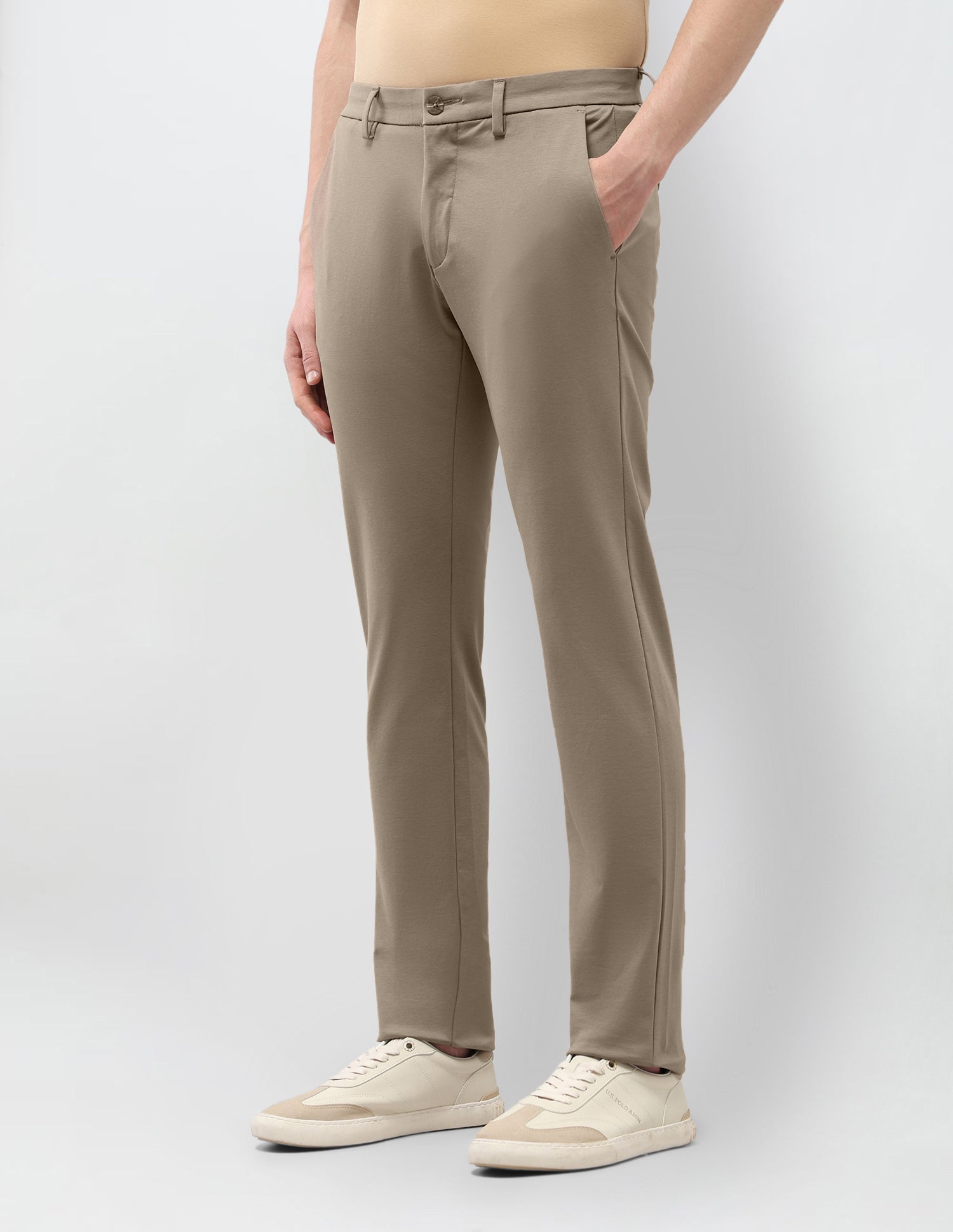 Solid Austin Slim Fit Trousers Khaki - U.S. Polo Assn. India | Large