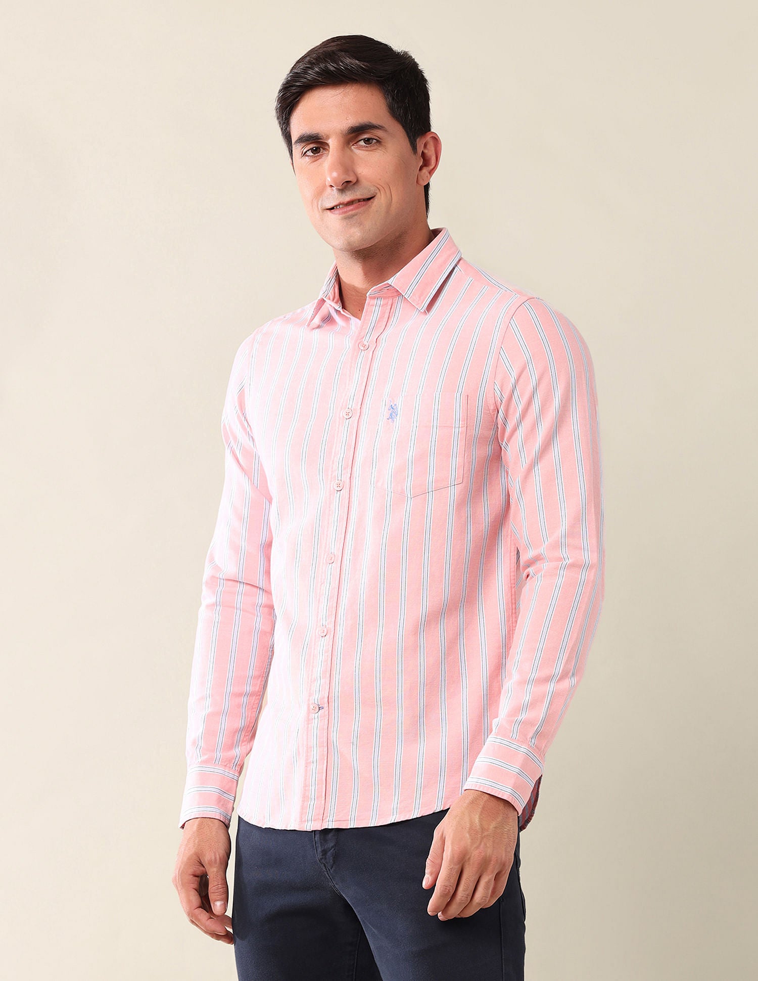 Tailored Fit Striped Shirt Peach - U.S. Polo Assn. India | Large