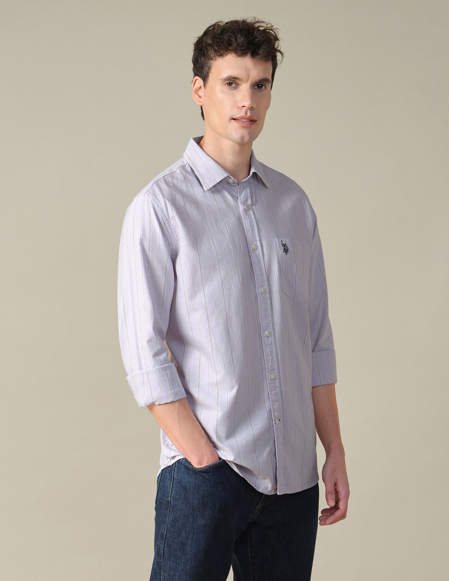 Vertical Striped Oxford Shirt Lavender - U.S. Polo Assn. India | Large