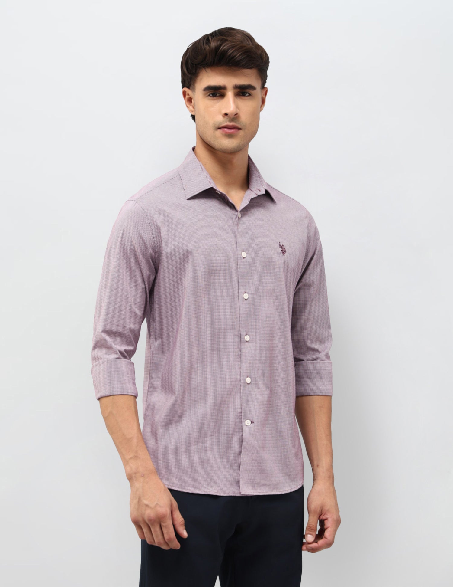 Micro Checked Tailored Fit Shirt Purple - U.S. POLO ASSN. | Large