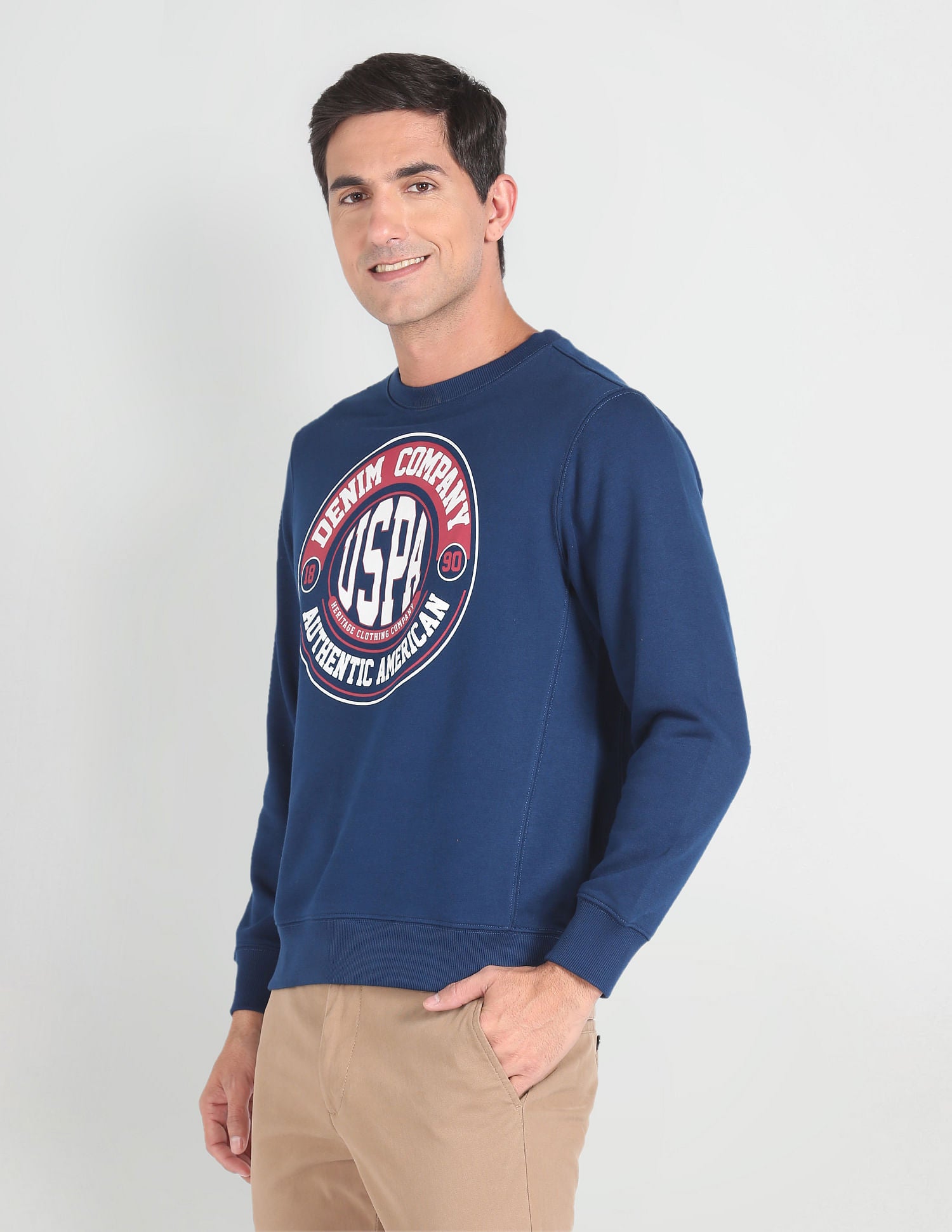 Circular Logo Cotton Sweatshirt Dark Blue - U.S. Polo Assn. India | Large