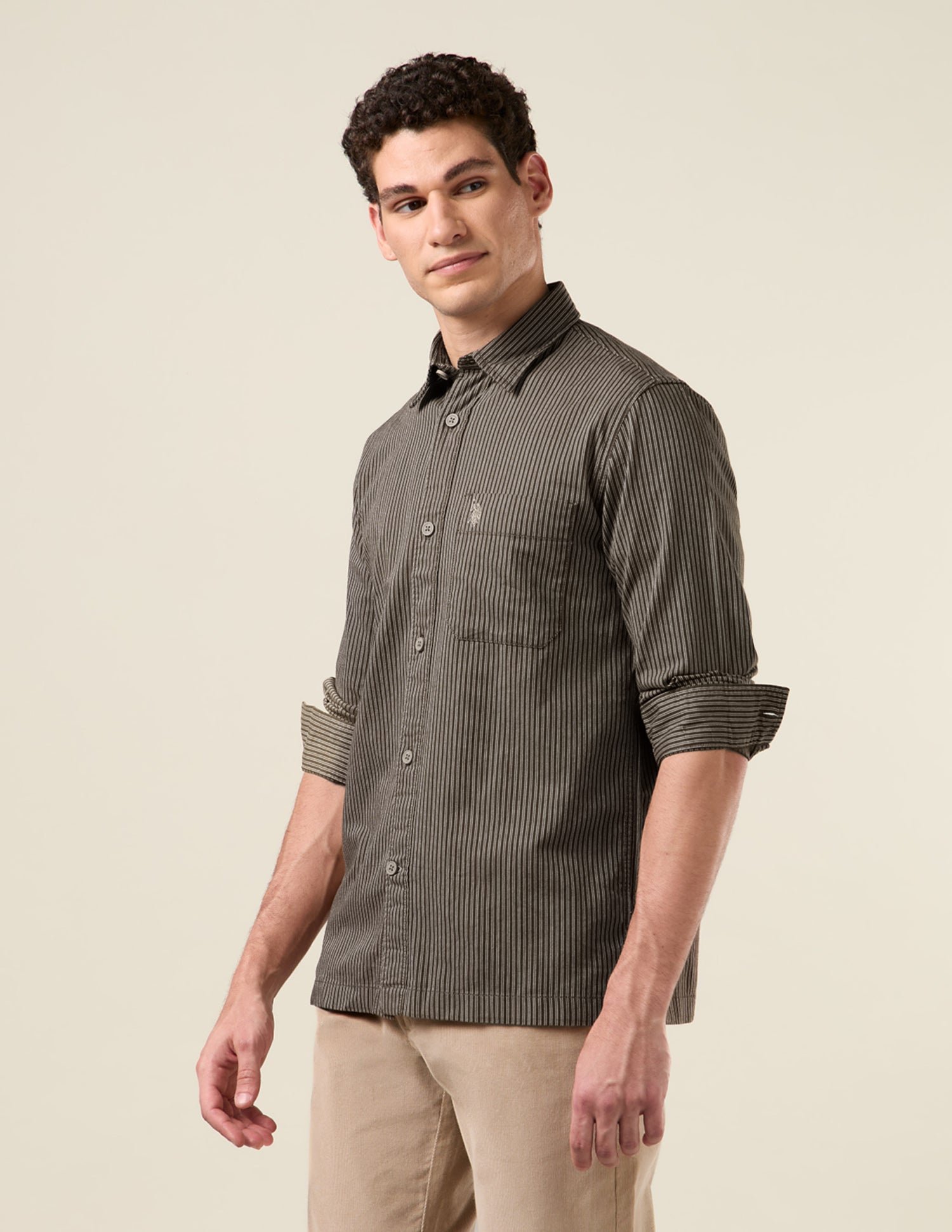 Vertical Striped Twill Shirt Brown - U.S. Polo Assn. India | Large
