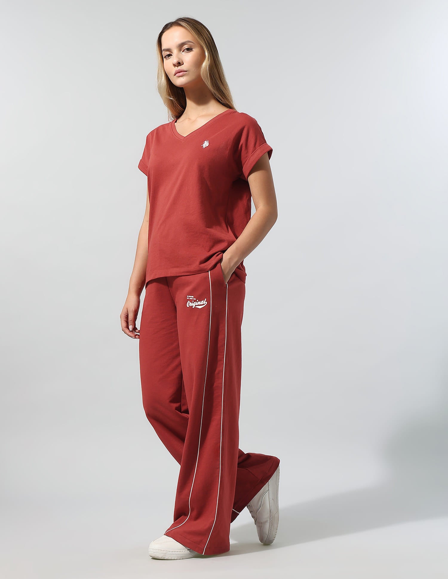 Relaxed Fit T-Shirt With Wide Leg Pants Red - U.S. Polo Assn. India | Large