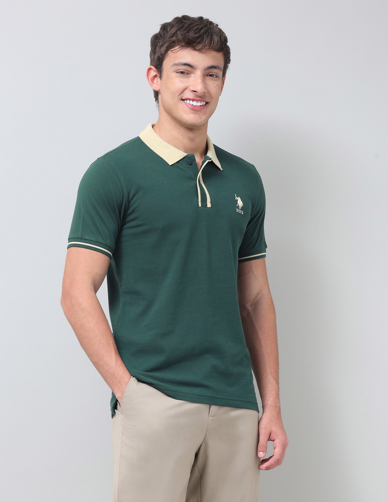 Solid Regular Fit Polo Shirt Dark Green - U.S. Polo Assn. India | Large