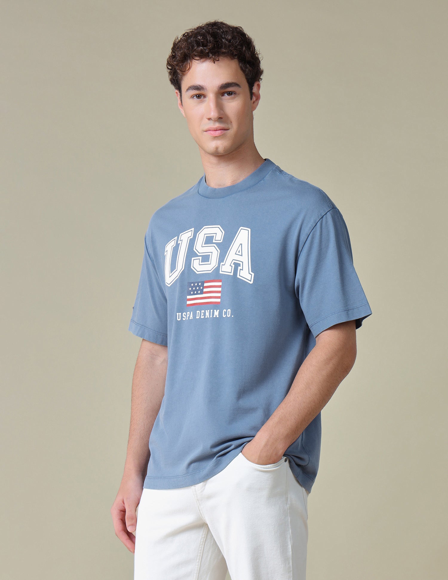 Typographic Brand Printed Relaxed Fit T-Shirt Blue - U.S. Polo Assn. India | Large