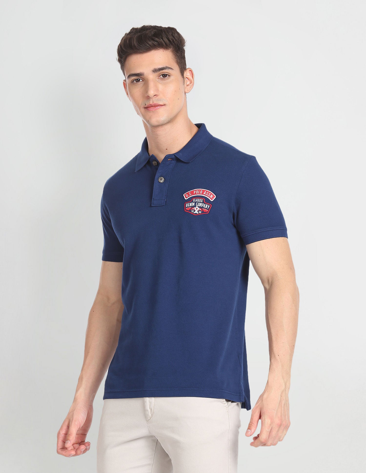 Appliqued Logo Cotton Polo Shirt Navy - U.S. POLO ASSN. | Large