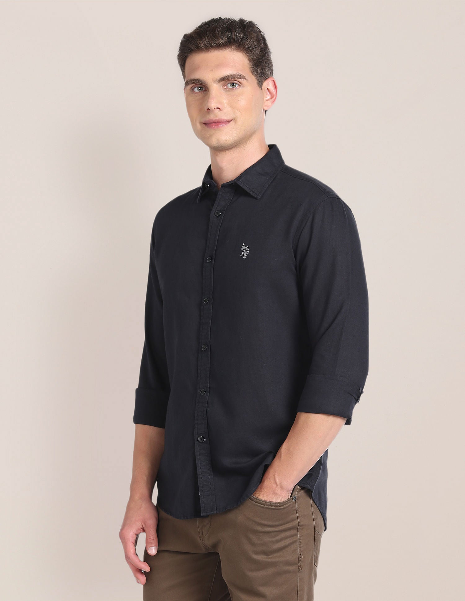 Linen Tailored Fit Shirt Black - U.S. POLO ASSN. | Large