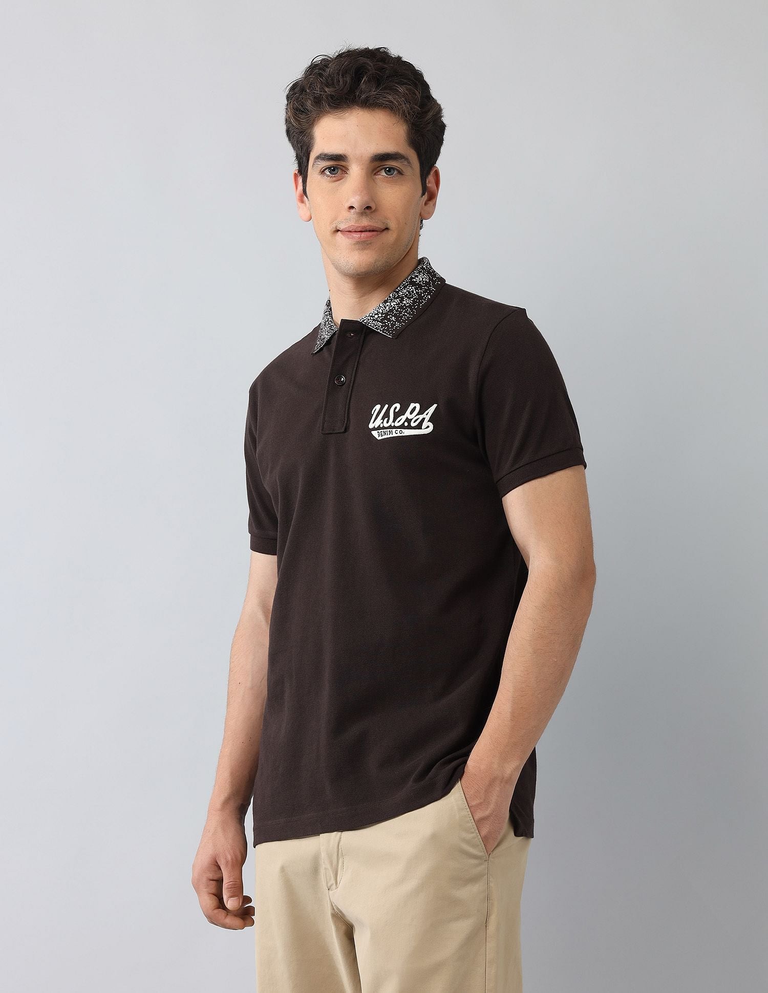 Muscle Fit Brand Printed Polo Shirt Dark Brown - U.S. Polo Assn. India | Large