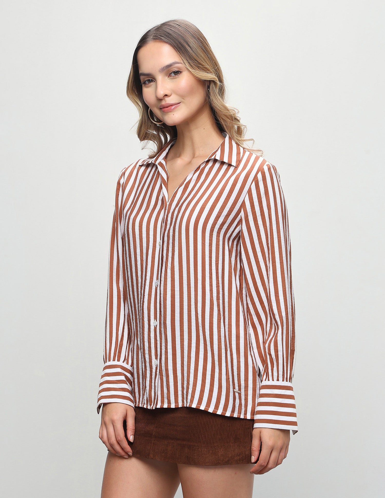 Vertical Striped Regular Fit Shirt Brown - U.S. Polo Assn. India | Large