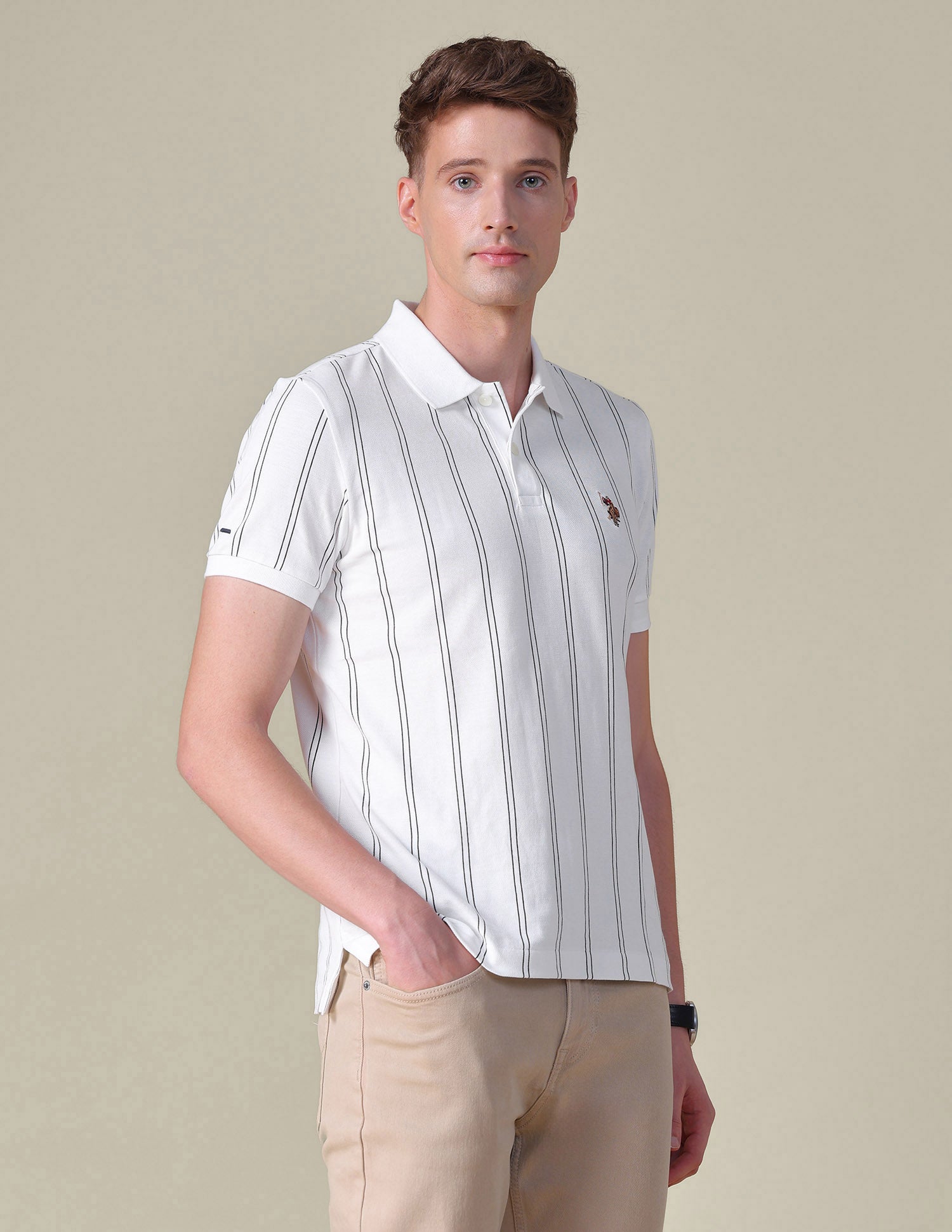 Vertical Striped Slim Fit Polo Shirt Ivory - U.S. POLO ASSN. | Large