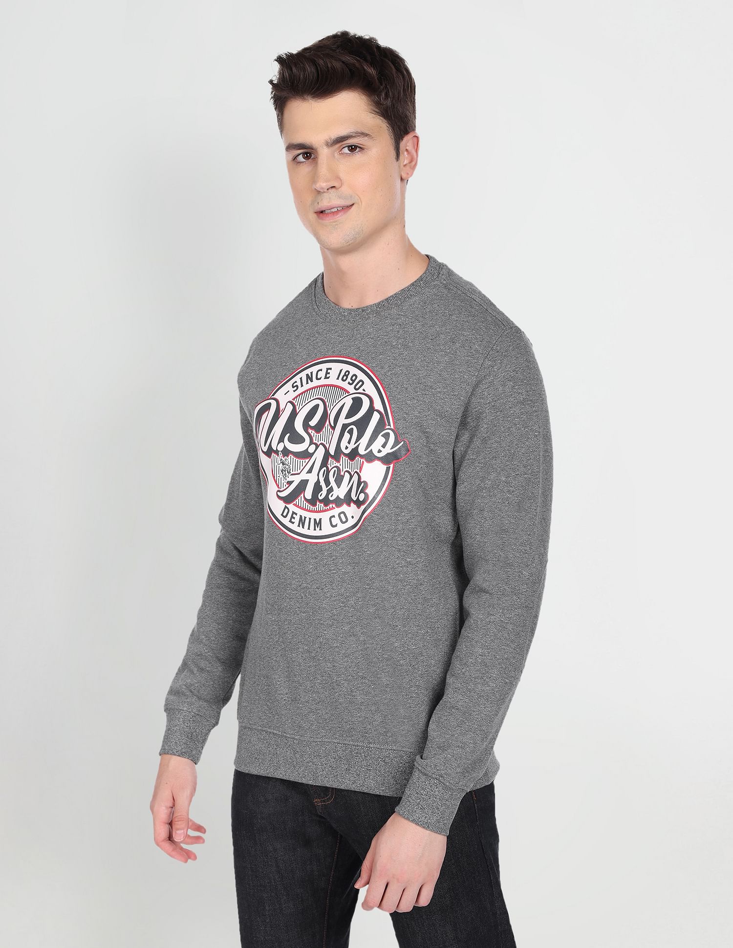 Crew Neck Brand Print Sweatshirt Dark Grey - U.S. POLO ASSN. | Large