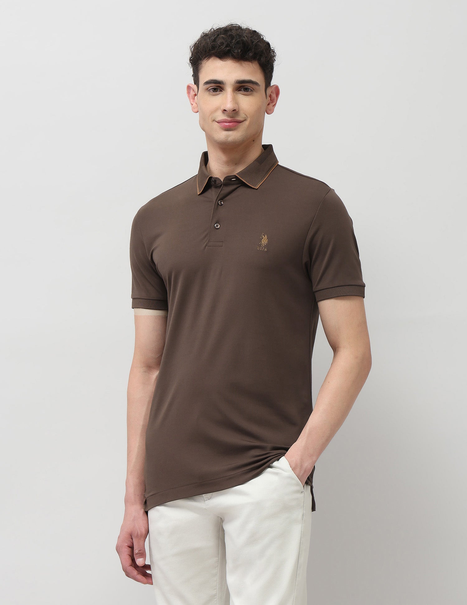 Solid Regular Fit Polo Shirt Dark Brown - U.S. POLO ASSN. | Large