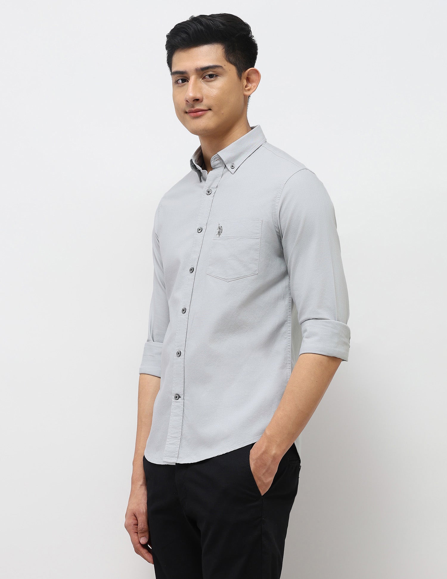 Tailored Fit Oxford Button Down Shirt Light Grey - U.S. Polo Assn. India | Large