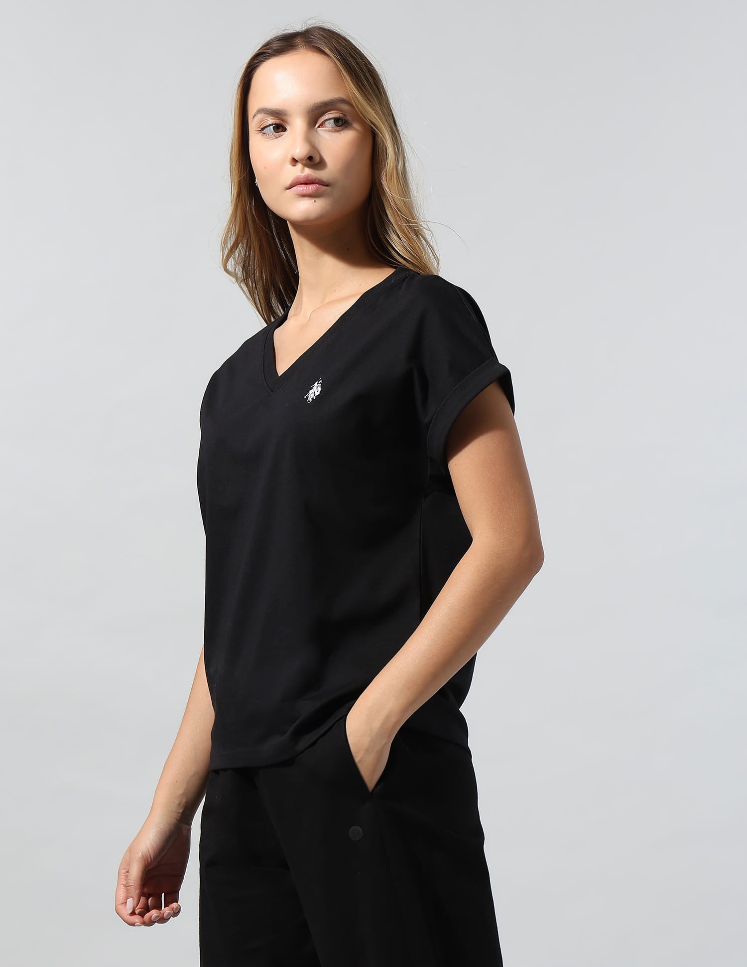 Basic V-Neck Regular T-Shirt Black - U.S. Polo Assn. India | Large