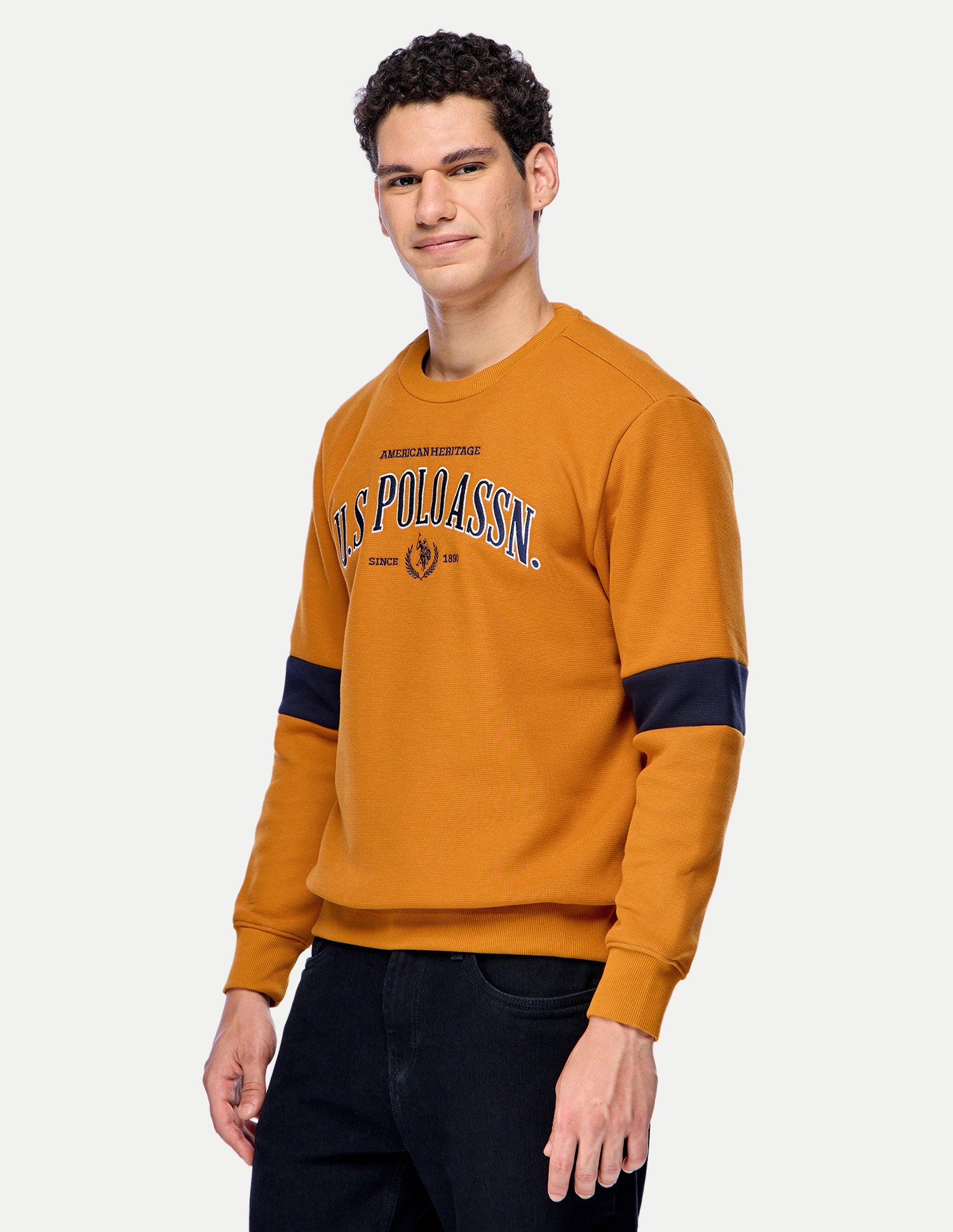 Brand Embroidered Slim Fit Sweatshirt Mustard - U.S. Polo Assn. India | Large