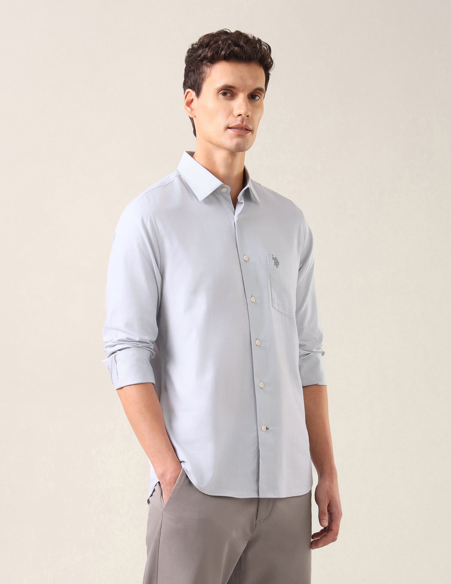 Solid Tailored Fit Shirt Grey - U.S. Polo Assn. India | Large