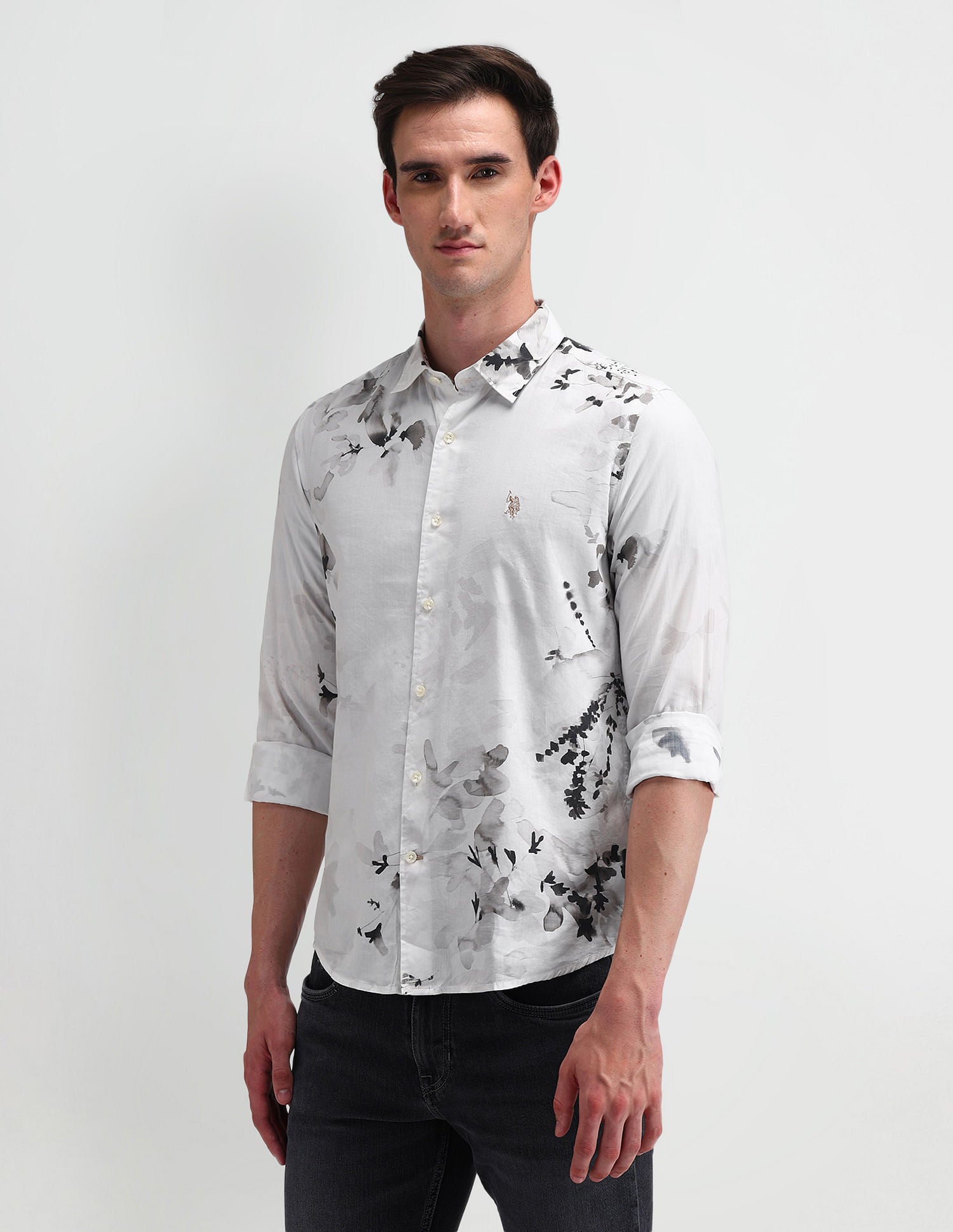 Slim Fit Abstract Shirt Grey - U.S. POLO ASSN. | Large