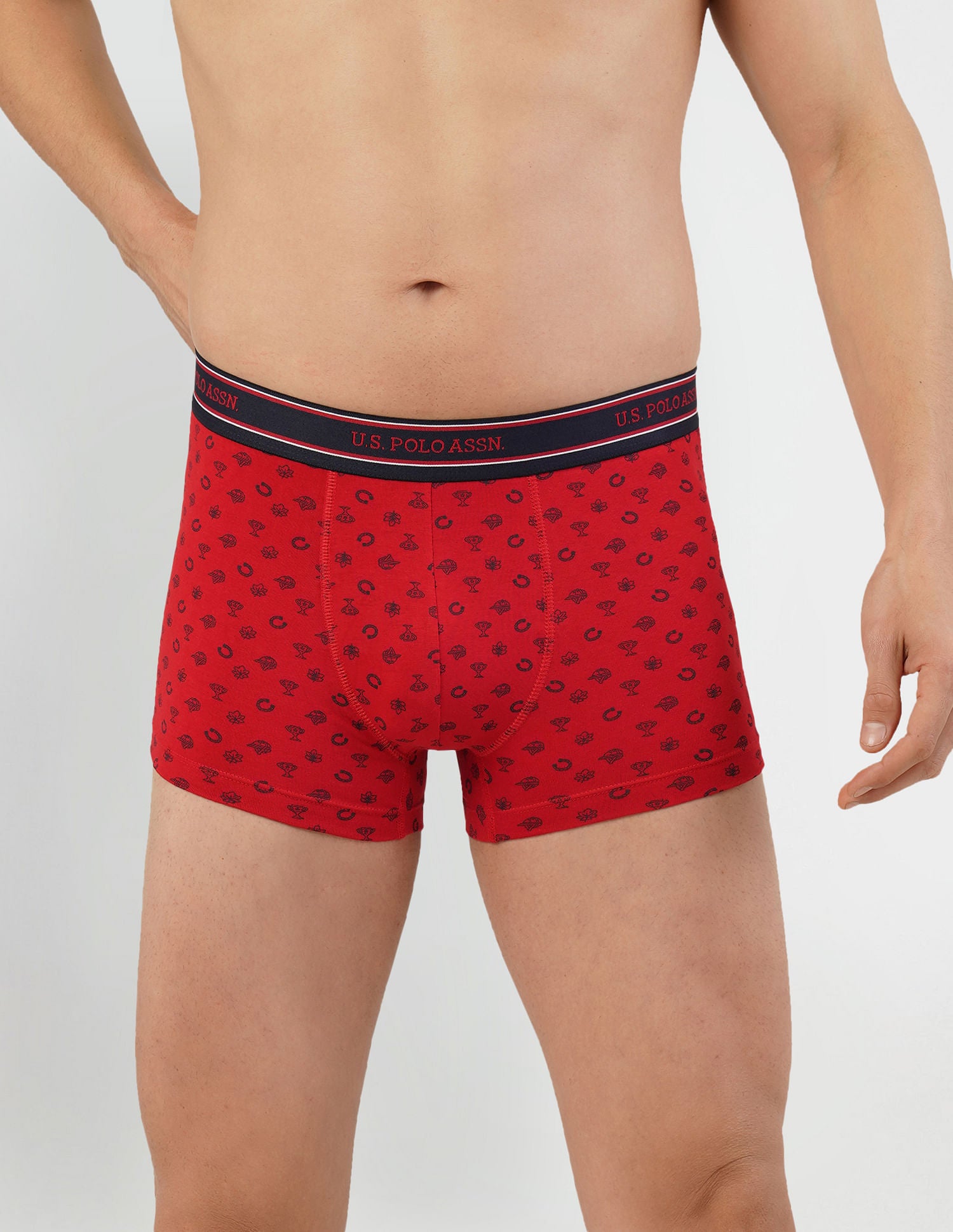 All Over Print Cotton Spandex I616 Trunks - Pack Of 2 Red and Black - U.S. POLO ASSN. | Large