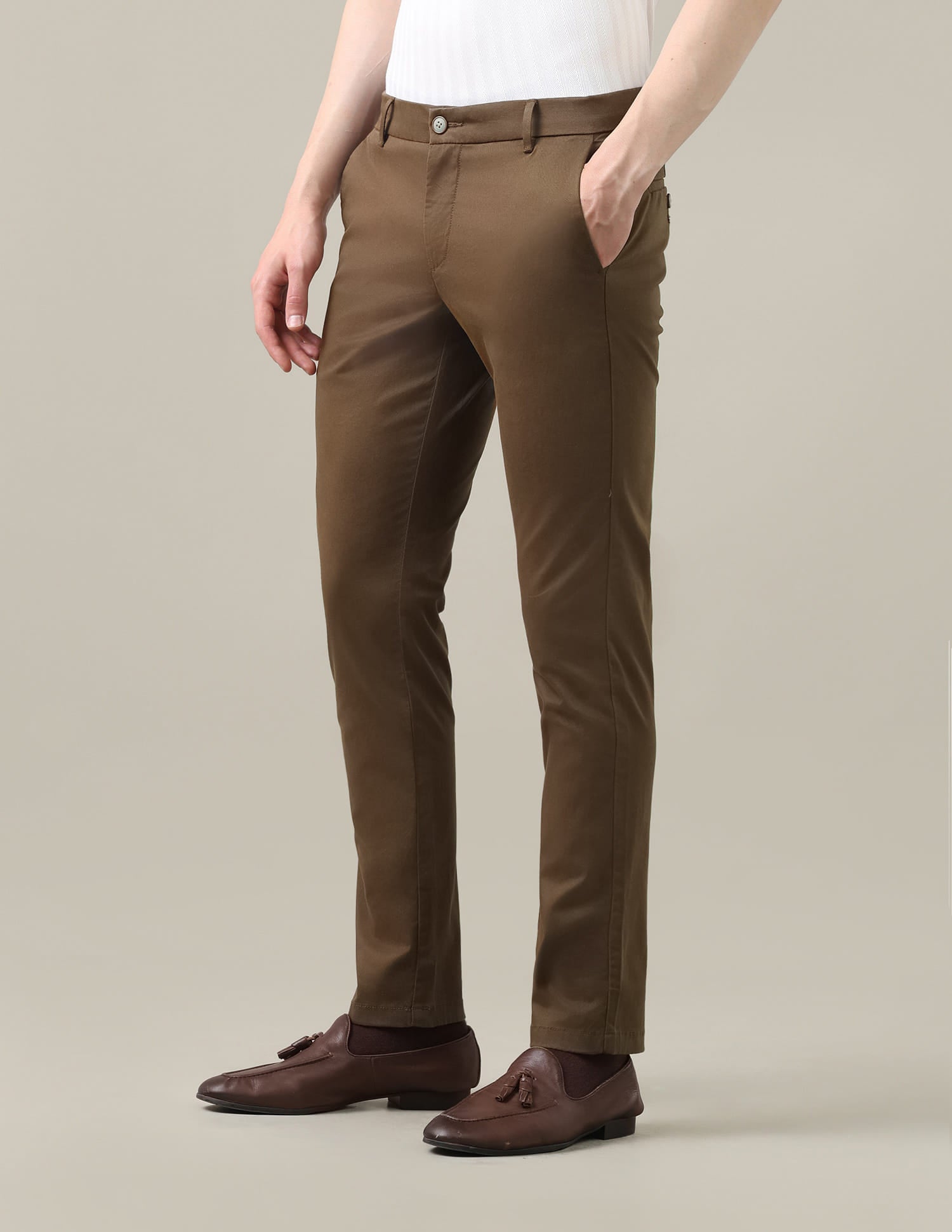 Twill Denver Slim Fit Trousers Brown - U.S. Polo Assn. India | Large