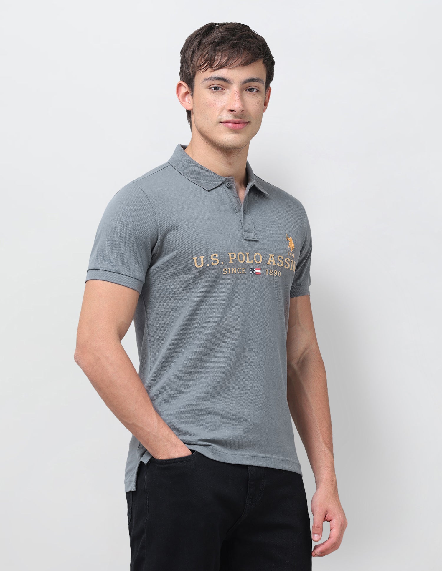 Brand Printed Regular Fit Polo Shirt Dark Grey - U.S. Polo Assn. India | Large