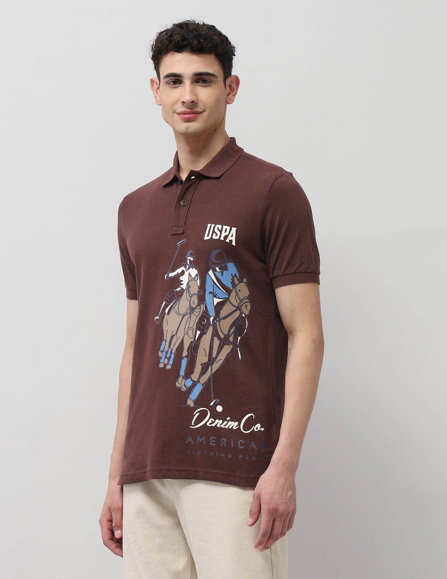 Pure Cotton Muscle Fit Polo Shirt Dark Brown - U.S. Polo Assn. India | Large